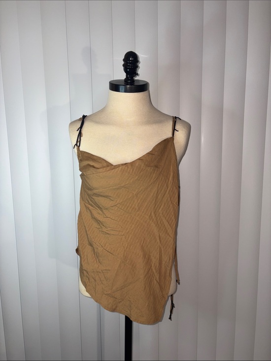 Zara Tops - ZARA Women’s Tan Asymmetric Cowl Neck Draped Beaded Straps Textured Top XS
